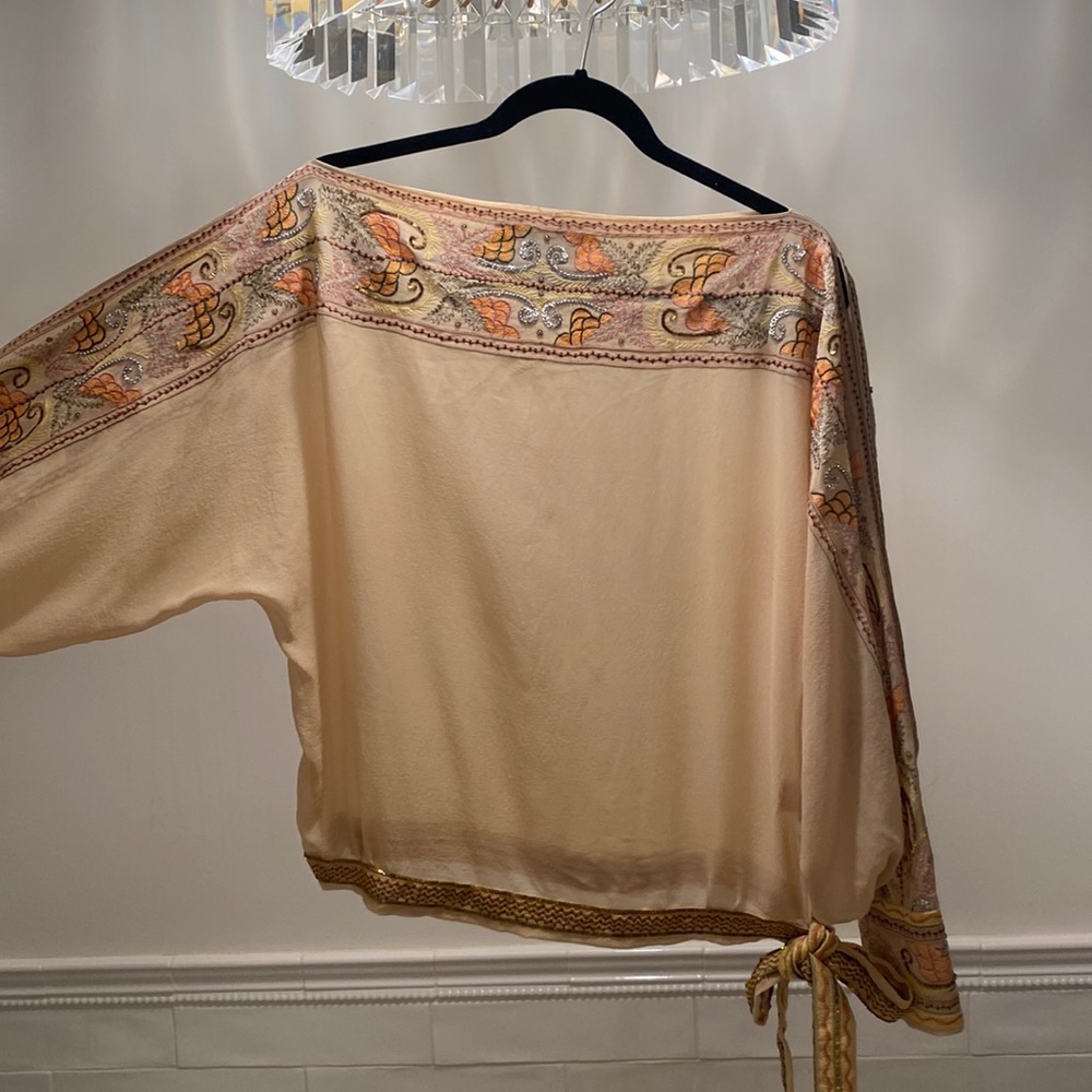 Beautiful fancy boat neck top with lots of details. Looks brand new, 100% silk.